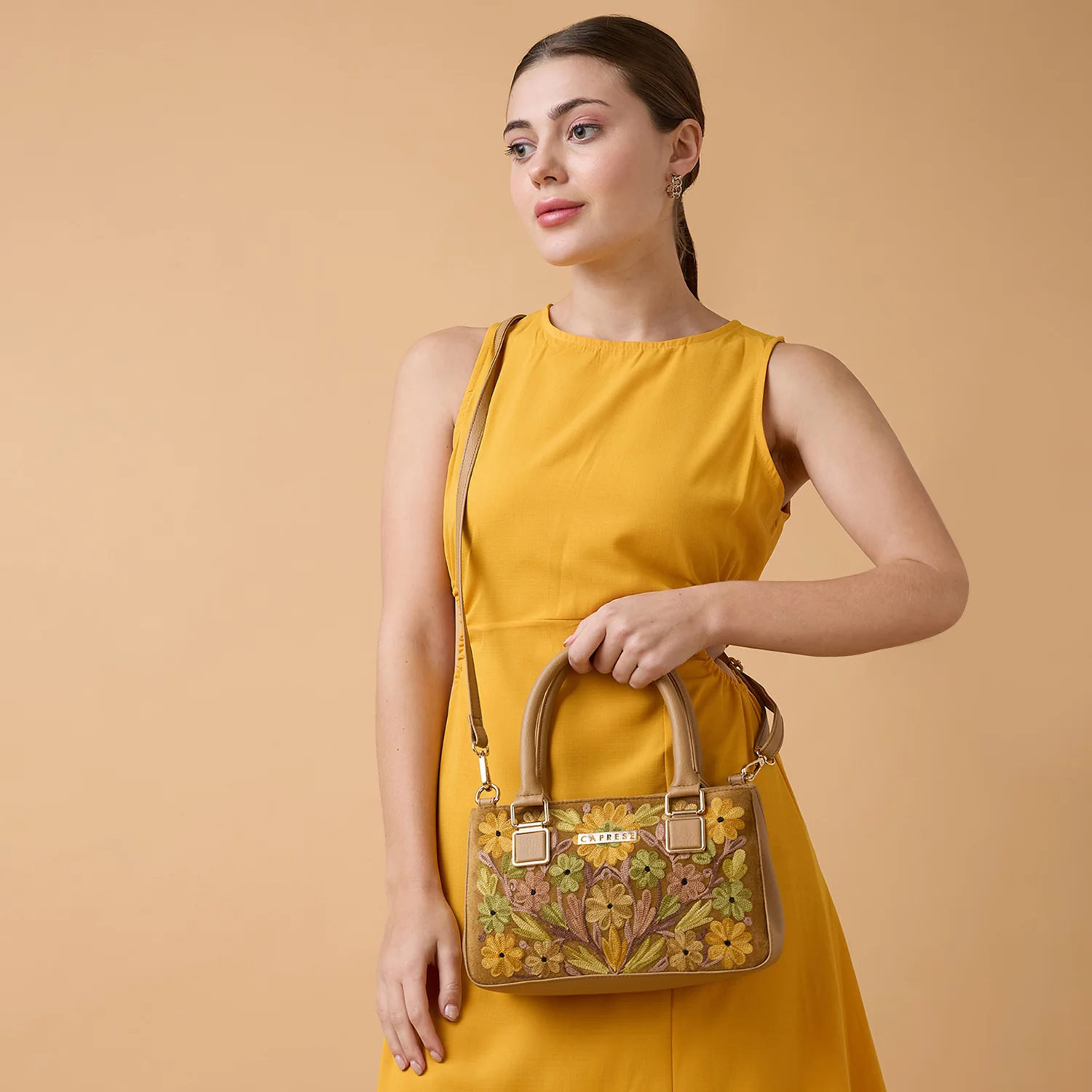 Caprese Siji Tresna Small Brown Satchel Bag - Image 2