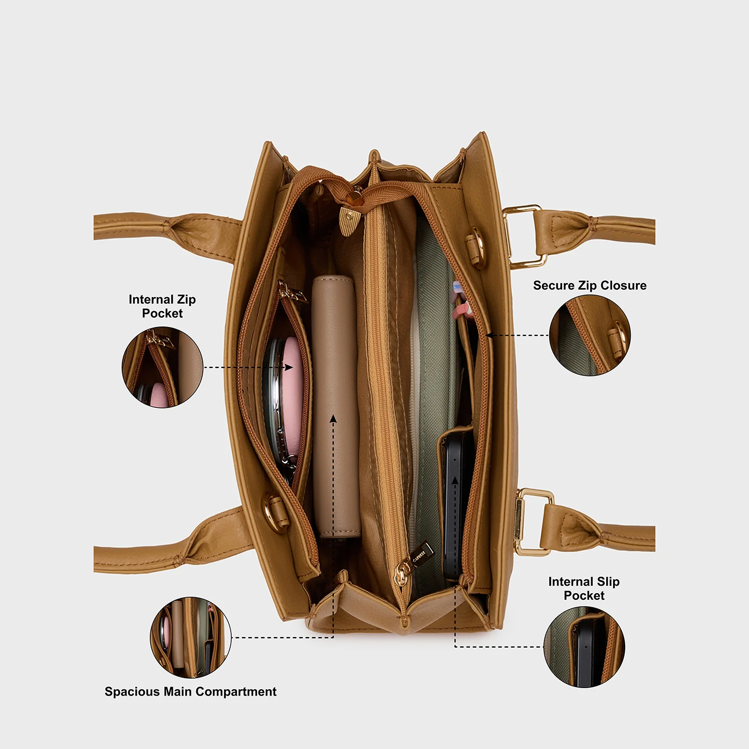 Caprese Siji Tresna Small Brown Tote Bag - Image 5