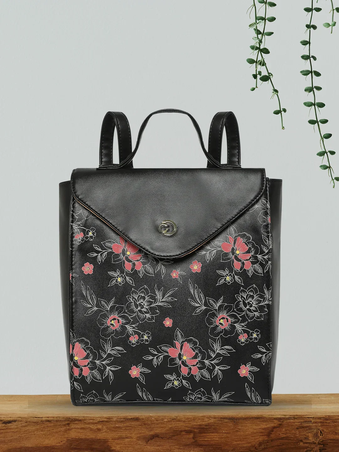 Caprese Snow Printed Medium Black Backpack - Image 2