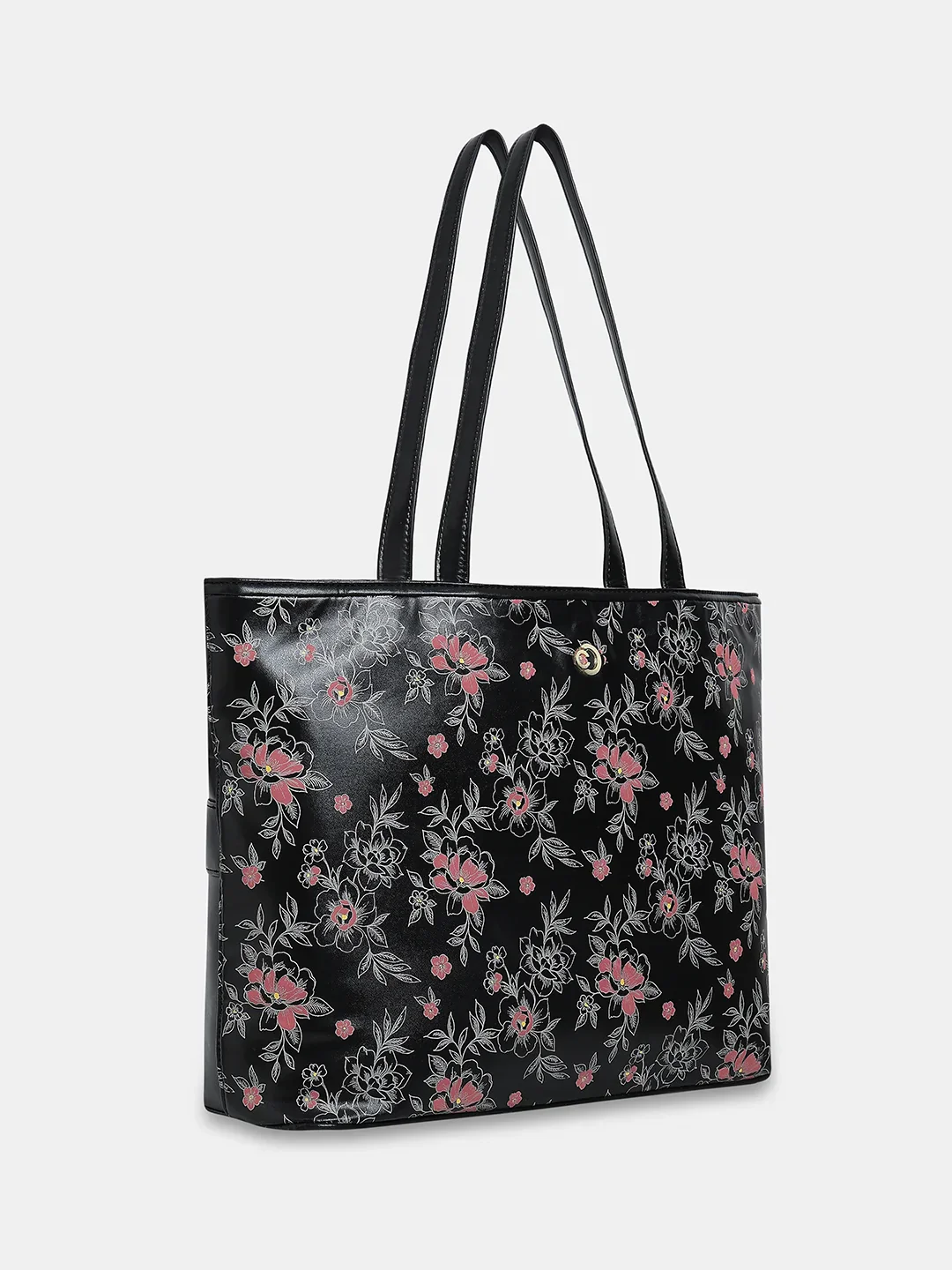 Caprese Snow Printed Large Black Laptop Tote Bag - Image 4