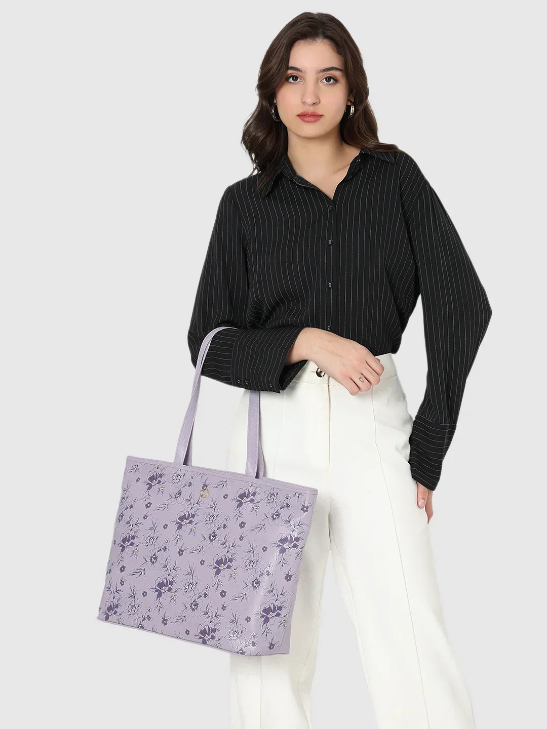 Caprese Snow Printed Large Lavender Laptop Tote - Image 2