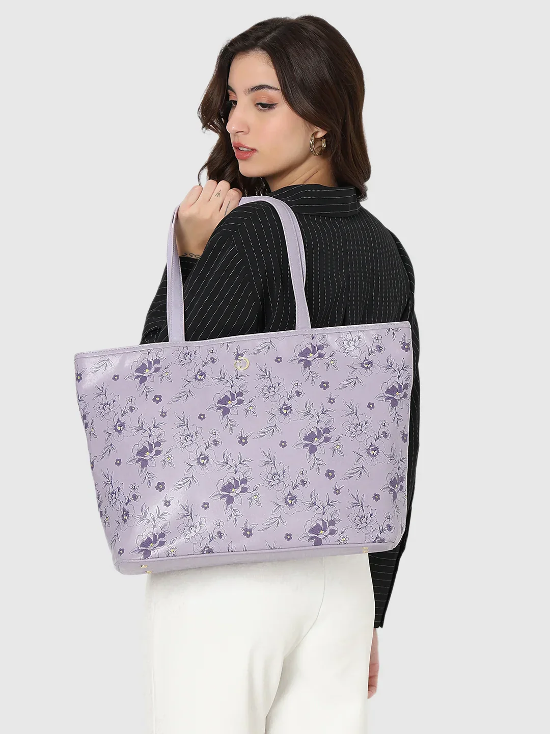 Caprese Snow Printed Large Lavender Laptop Tote - Image 3