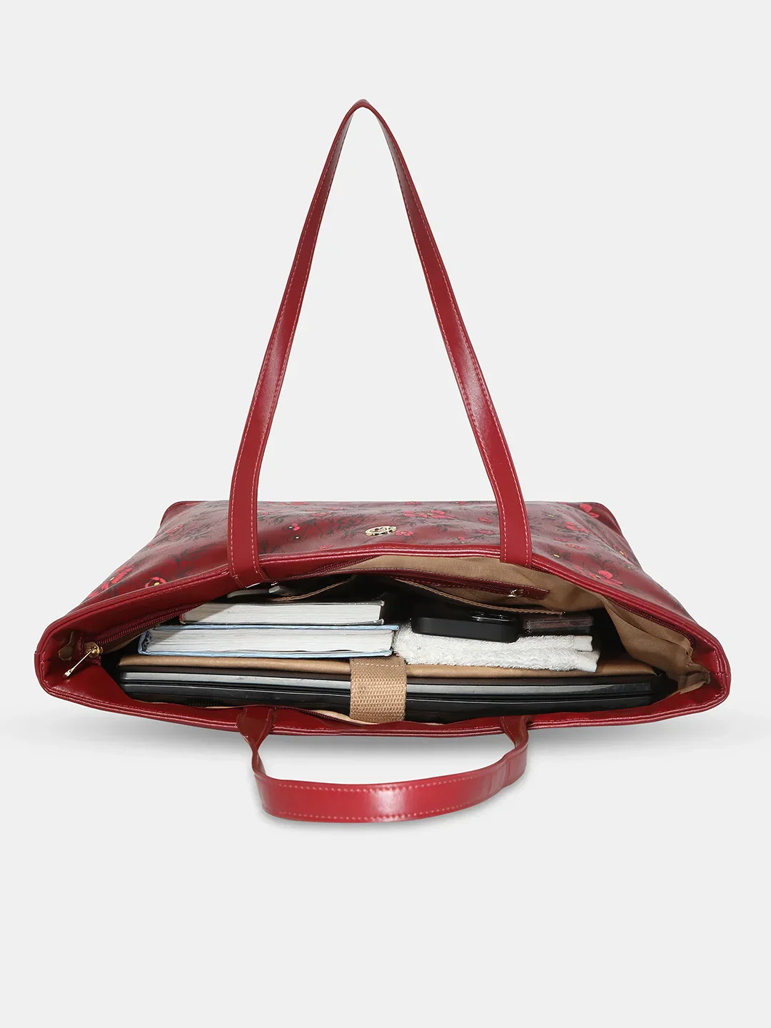 Caprese Snow Printed Large Maroon Laptop Tote - Image 8