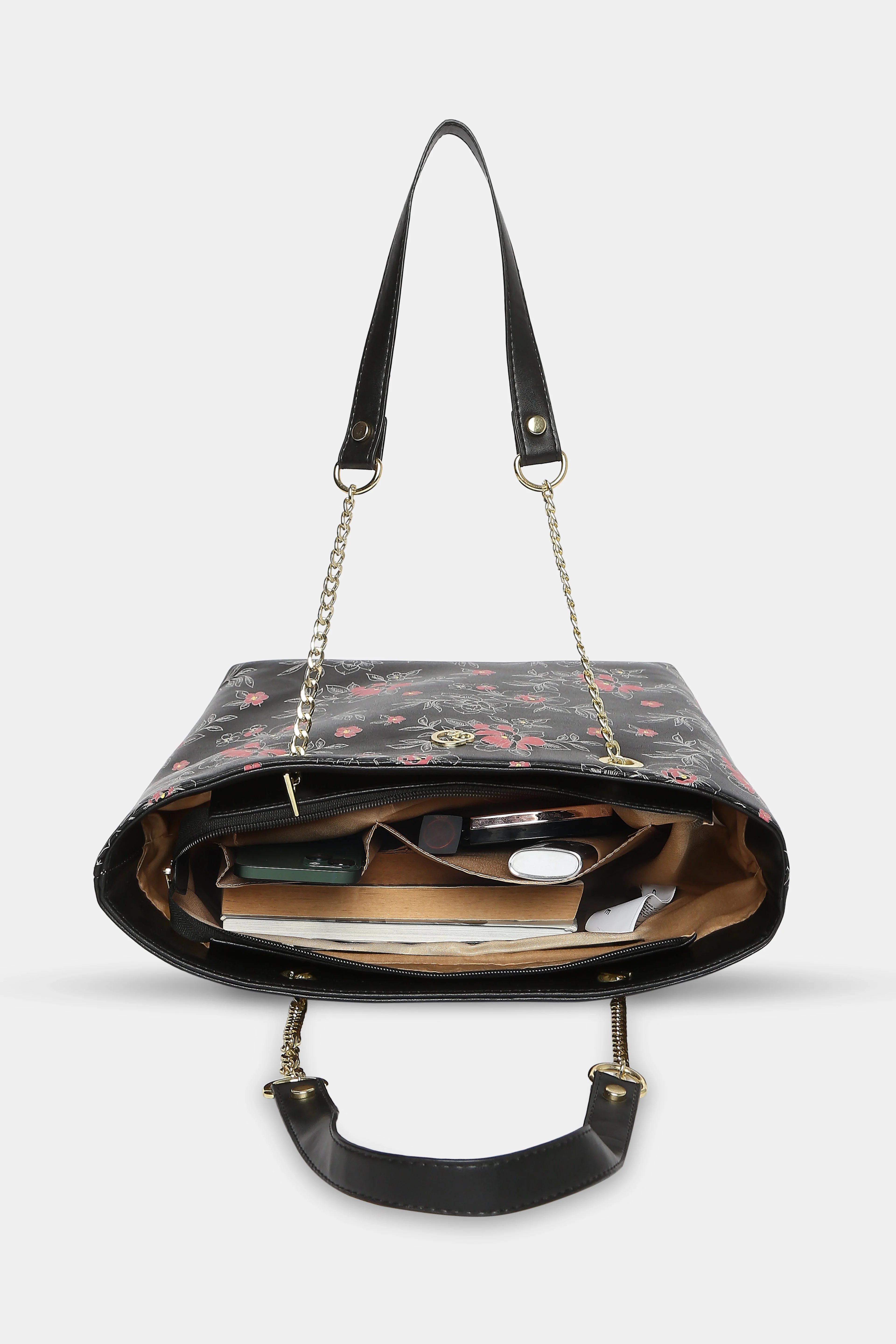 Caprese Snow Printed Large Black Satchel Bag - Image 10