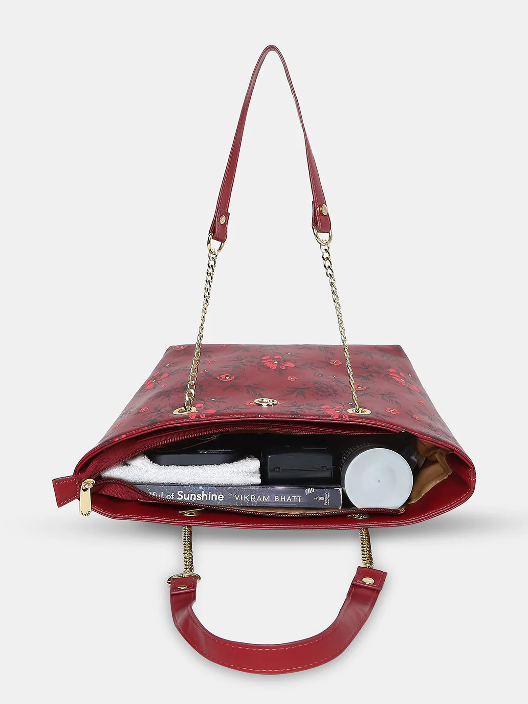 Caprese Snow Printed Large Maroon Satchel Bag - Image 10