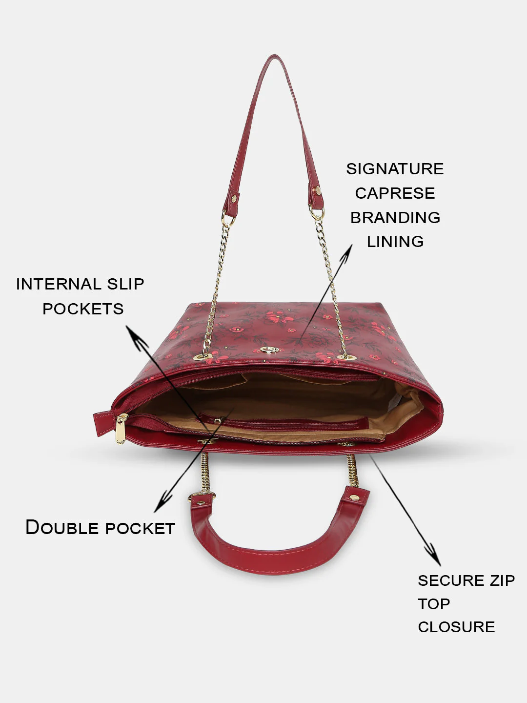 Caprese Snow Printed Large Maroon Satchel Bag - Image 11
