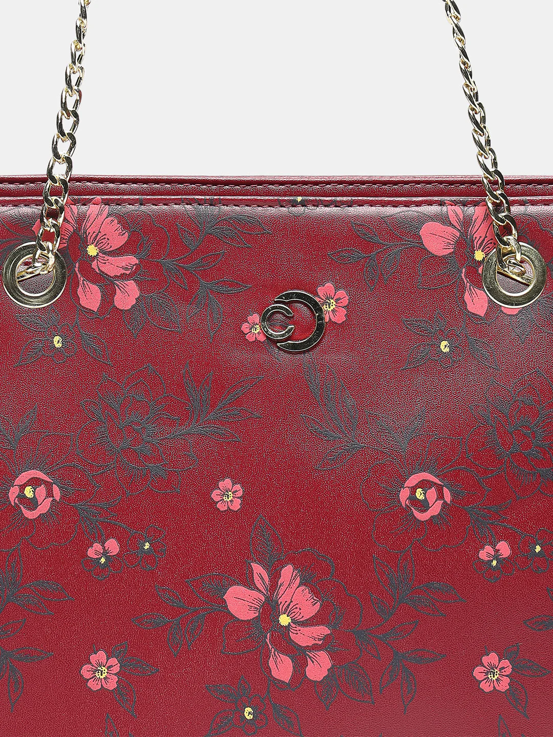Caprese Snow Printed Large Maroon Satchel Bag - Image 12