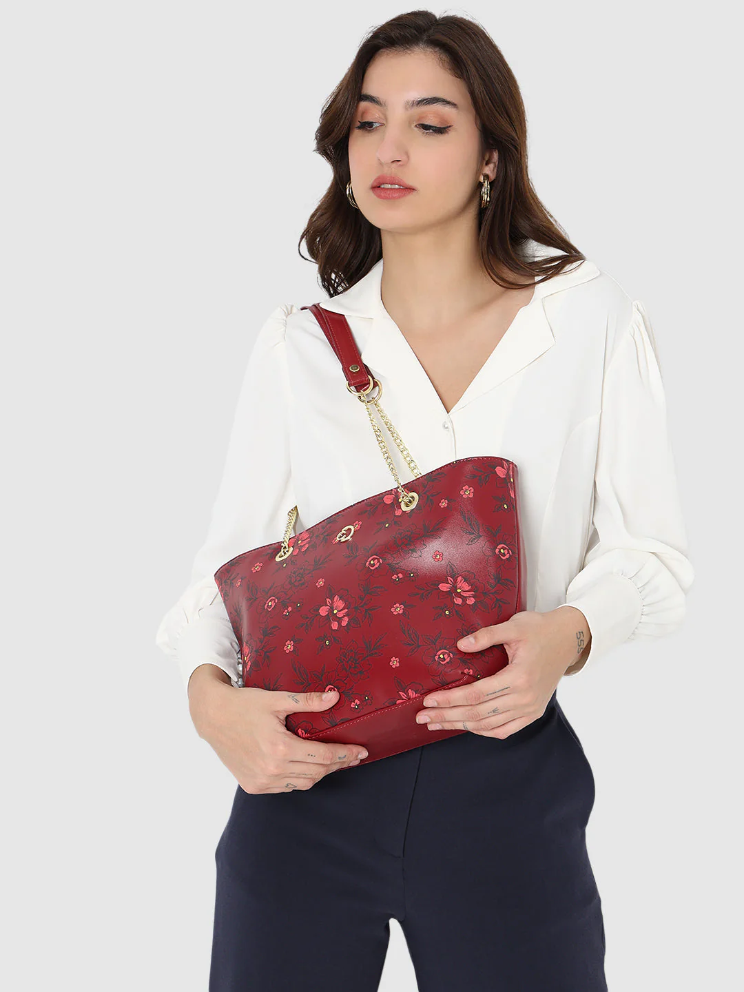 Caprese Snow Printed Large Maroon Satchel Bag - Image 2
