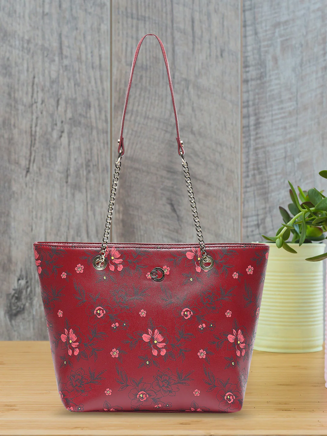 Caprese Snow Printed Large Maroon Satchel Bag - Image 3