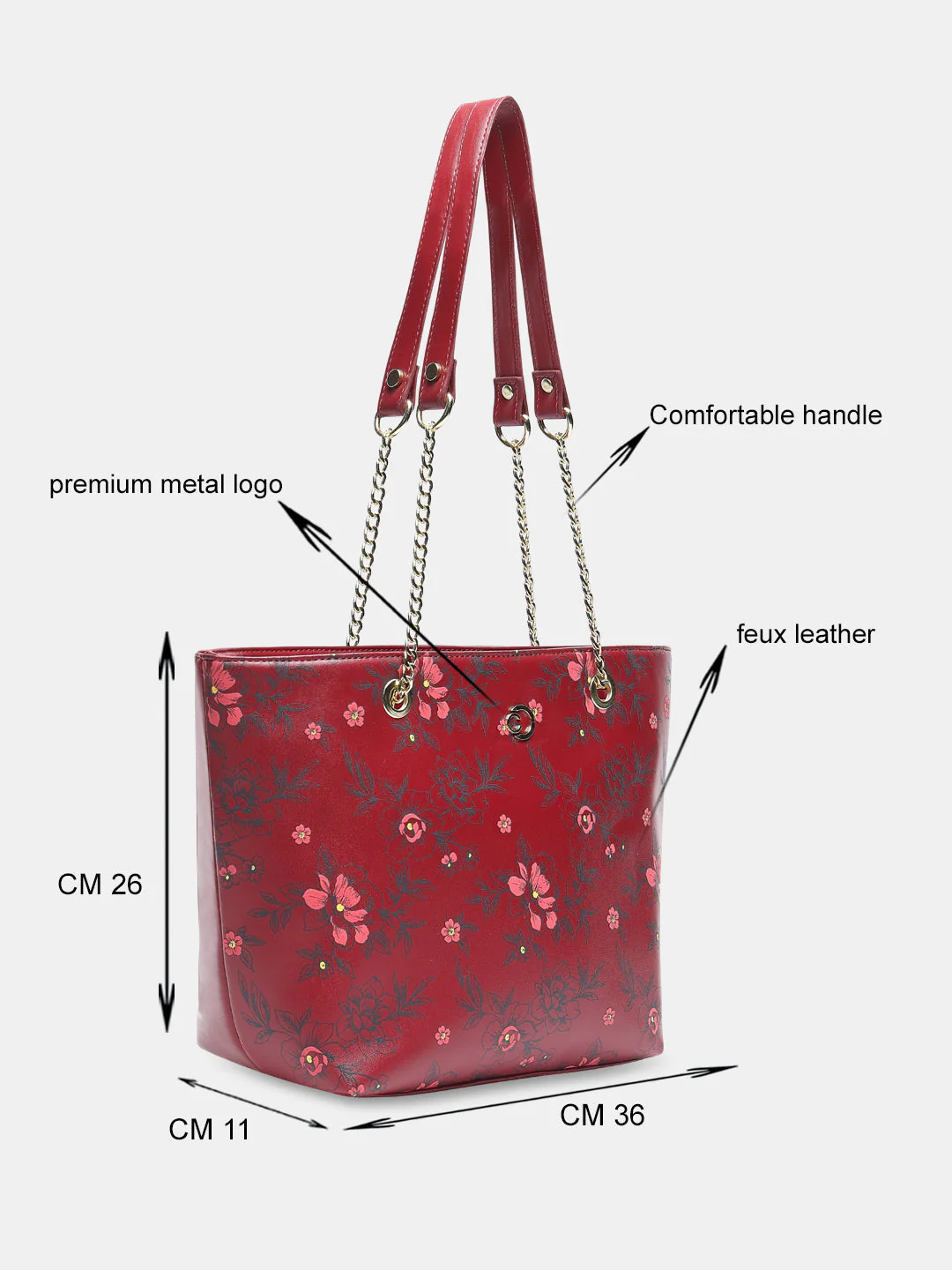 Caprese Snow Printed Large Maroon Satchel Bag - Image 5