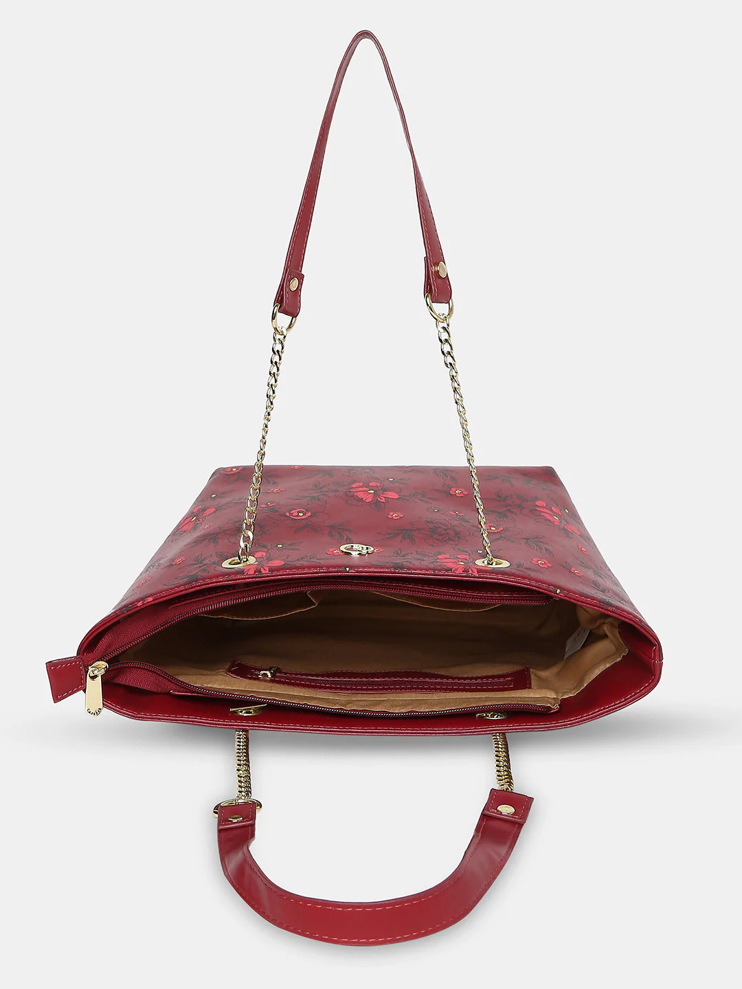 Caprese Snow Printed Large Maroon Satchel Bag - Image 9