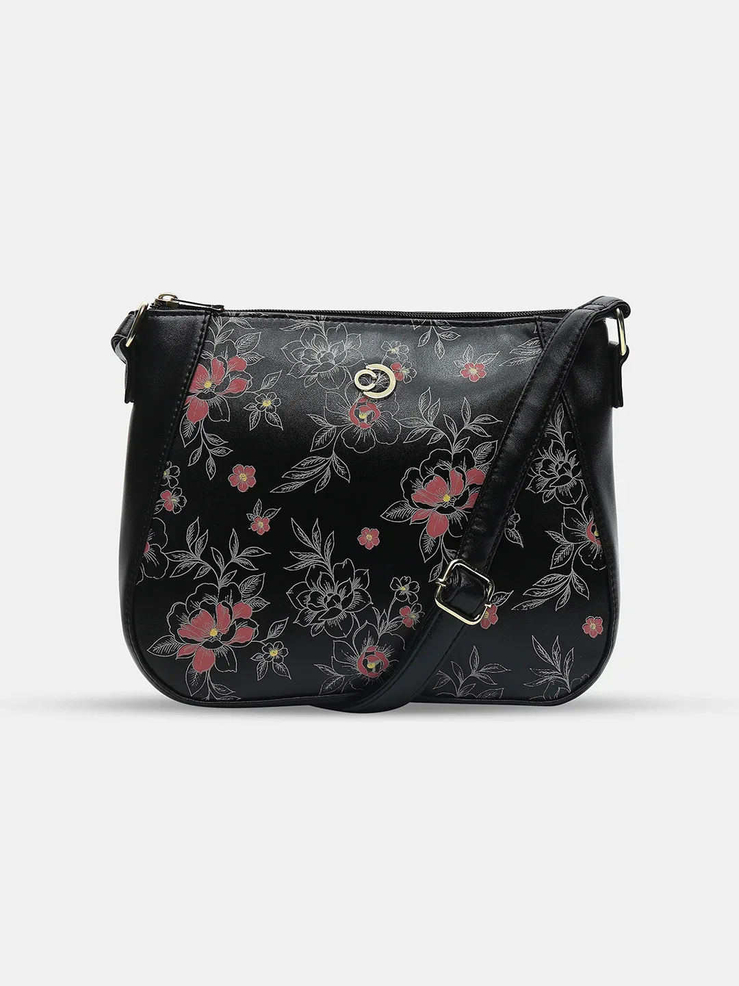 Caprese Snow Printed Medium Black Sling Bag