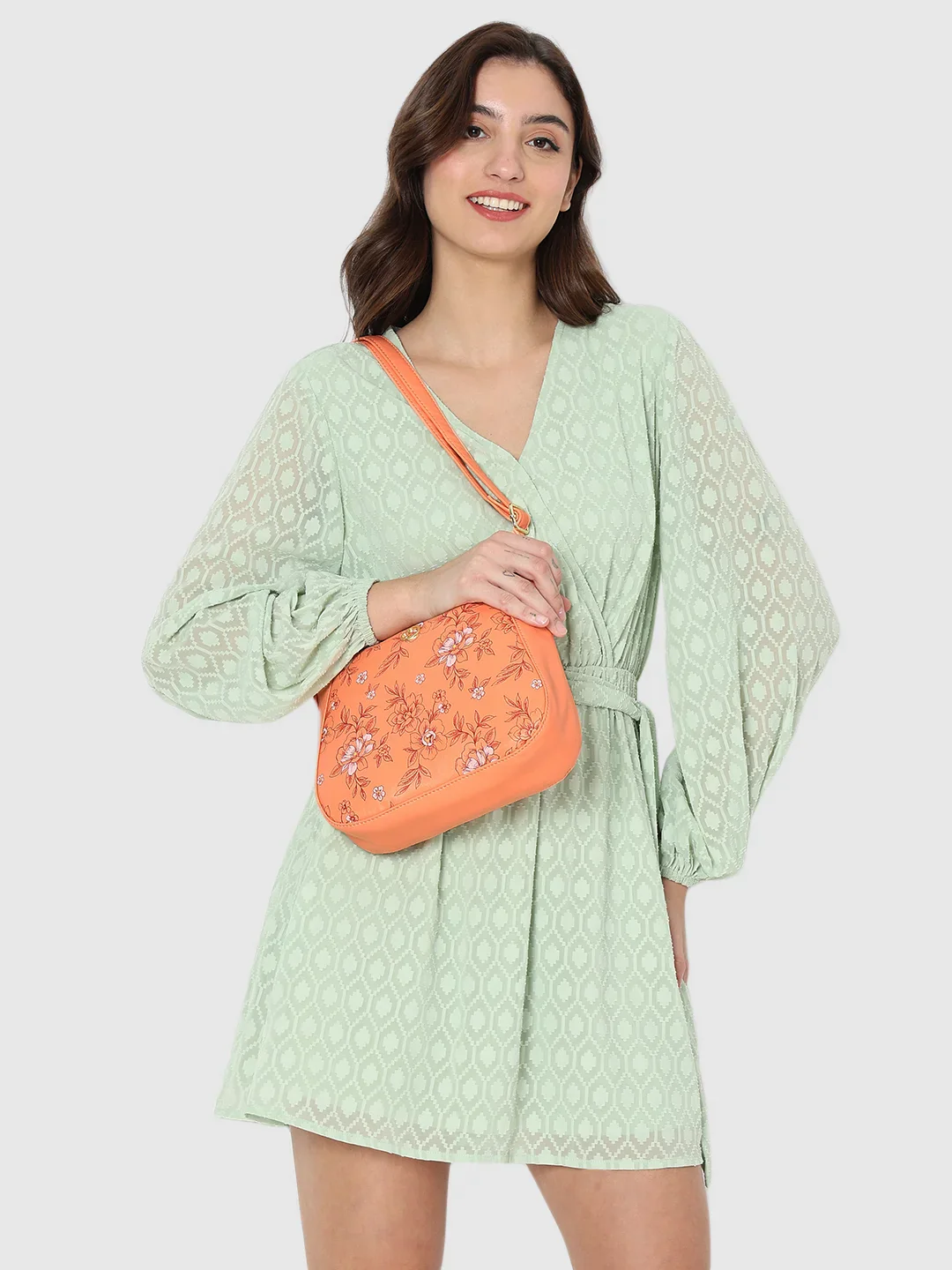 Caprese Snow Medium Printed Coral Sling Bag - Image 12