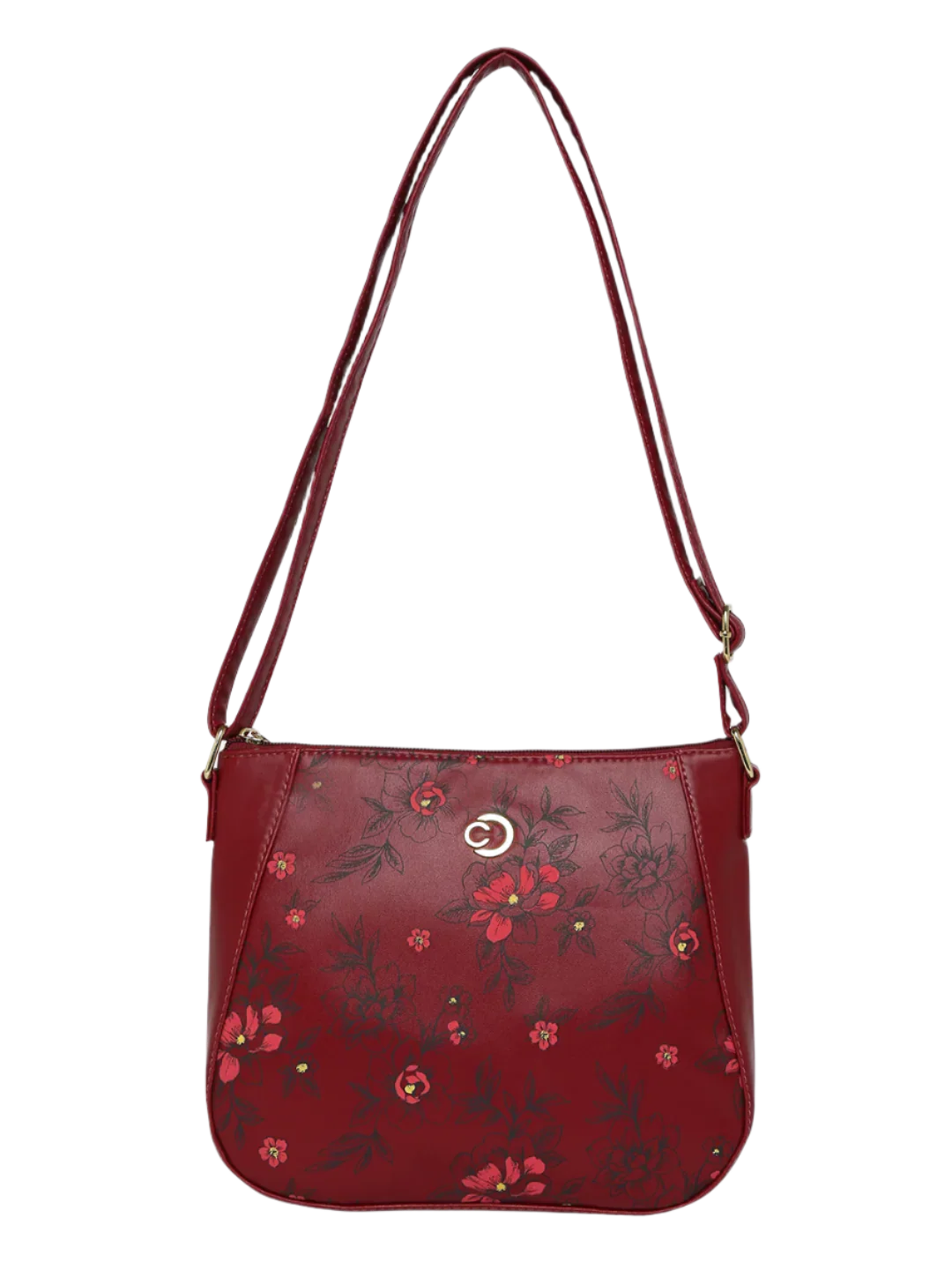 Caprese Snow Medium Printed Maroon Sling Bag
