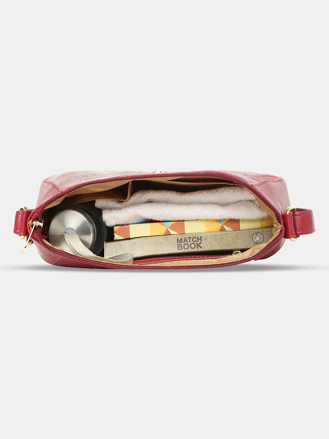 Caprese Snow Medium Printed Maroon Sling Bag - Image 11