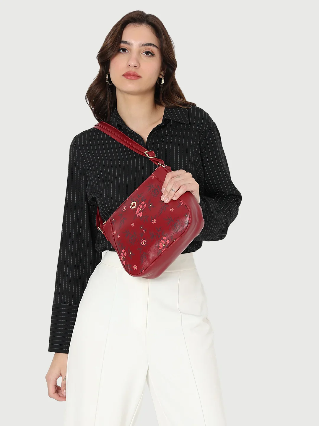 Caprese Snow Medium Printed Maroon Sling Bag - Image 12