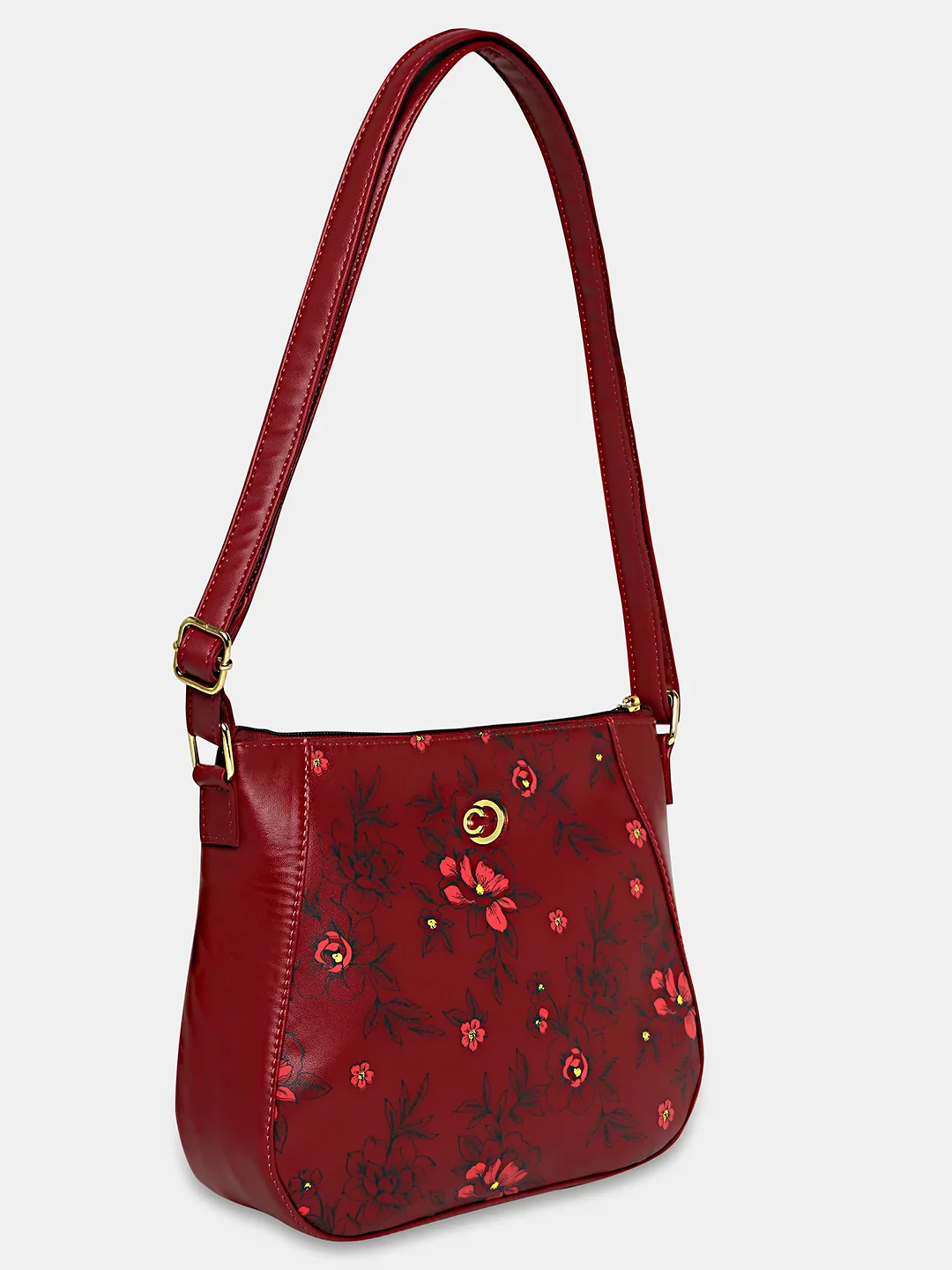 Caprese Snow Medium Printed Maroon Sling Bag - Image 4