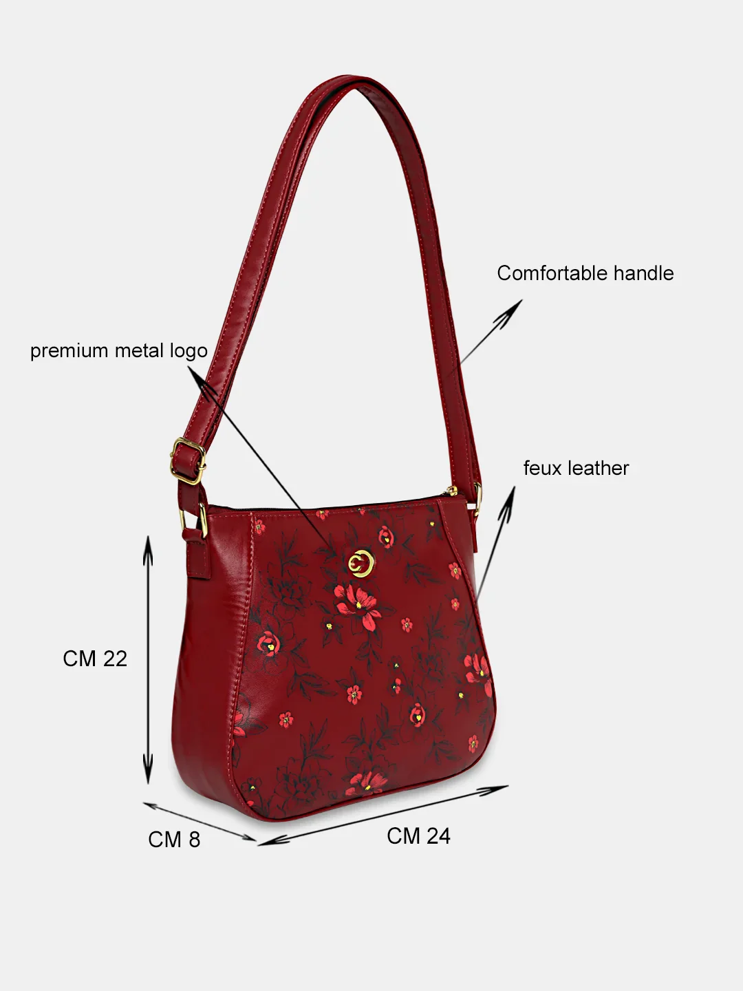 Caprese Snow Medium Printed Maroon Sling Bag - Image 5