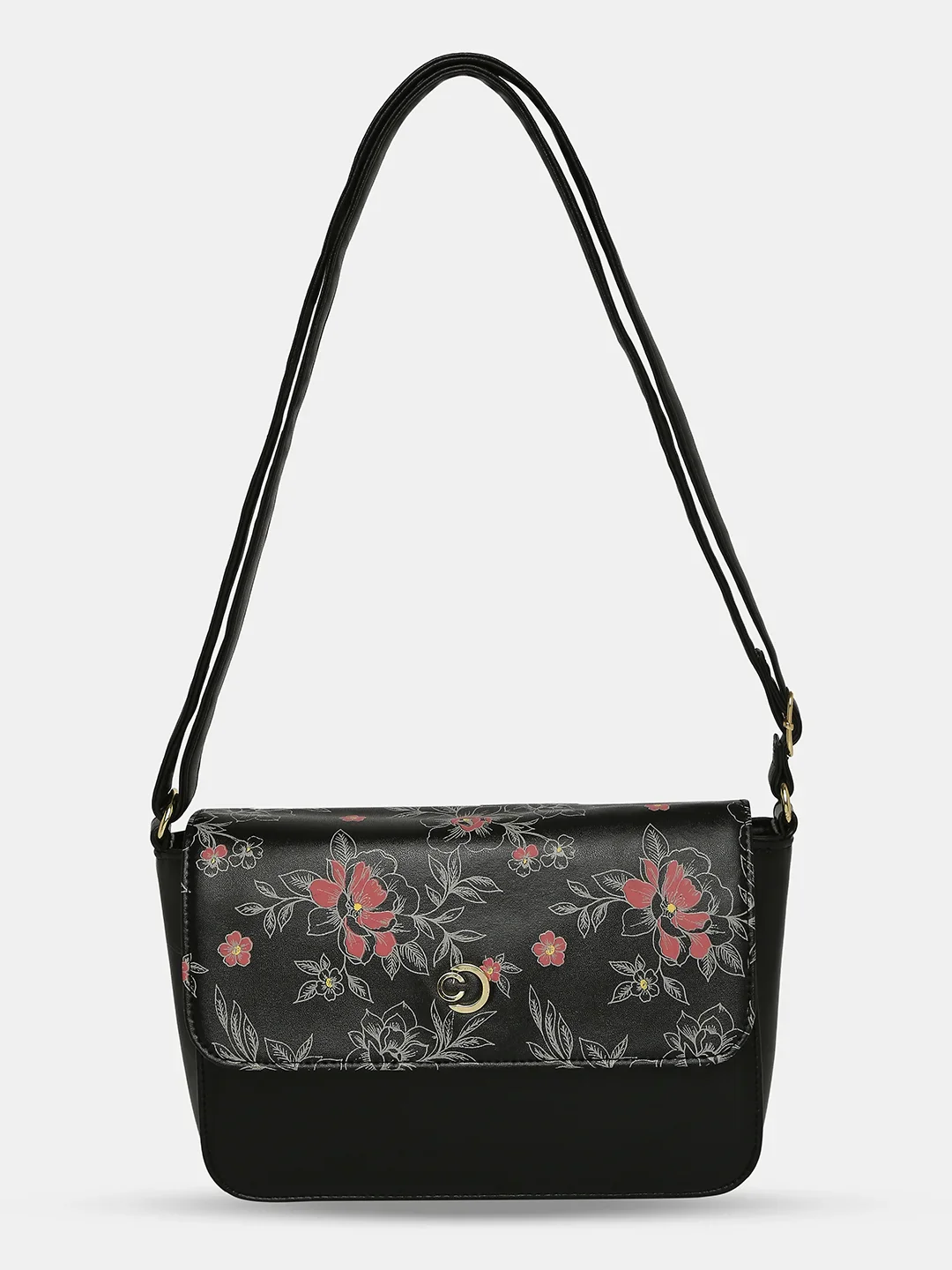 Caprese Snow Printed Small Black Sling Bag