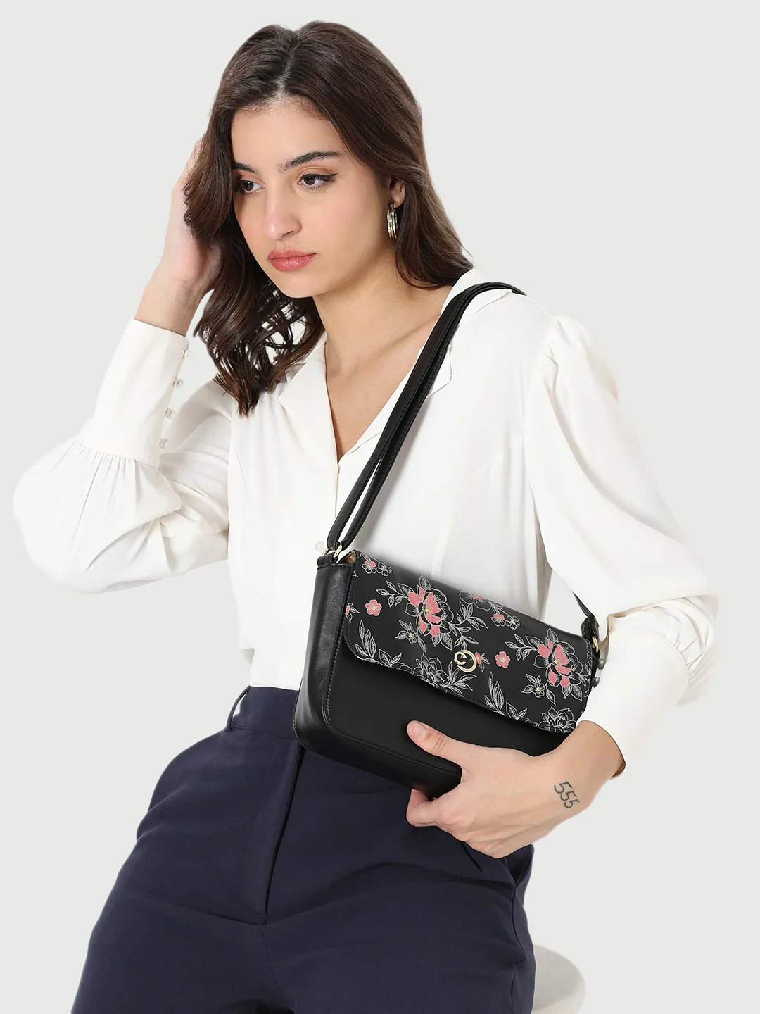 Caprese Snow Printed Small Black Sling Bag - Image 12