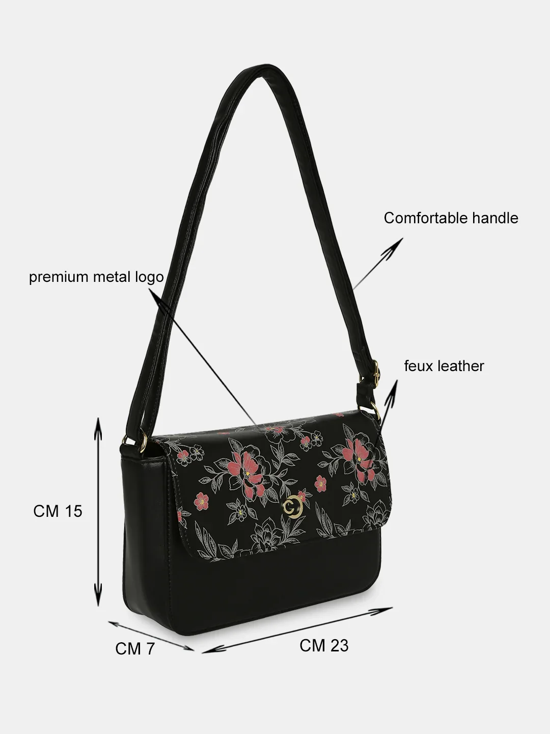Caprese Snow Printed Small Black Sling Bag - Image 5
