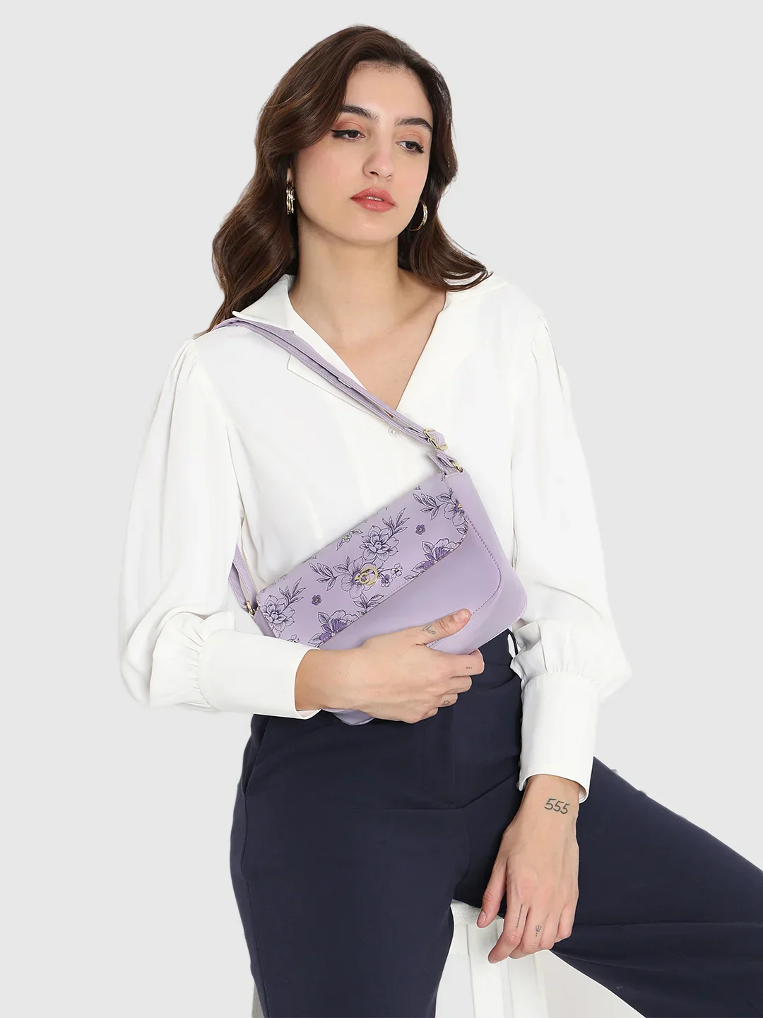 Caprese Snow Small Printed Lavender Sling Bag - Image 12