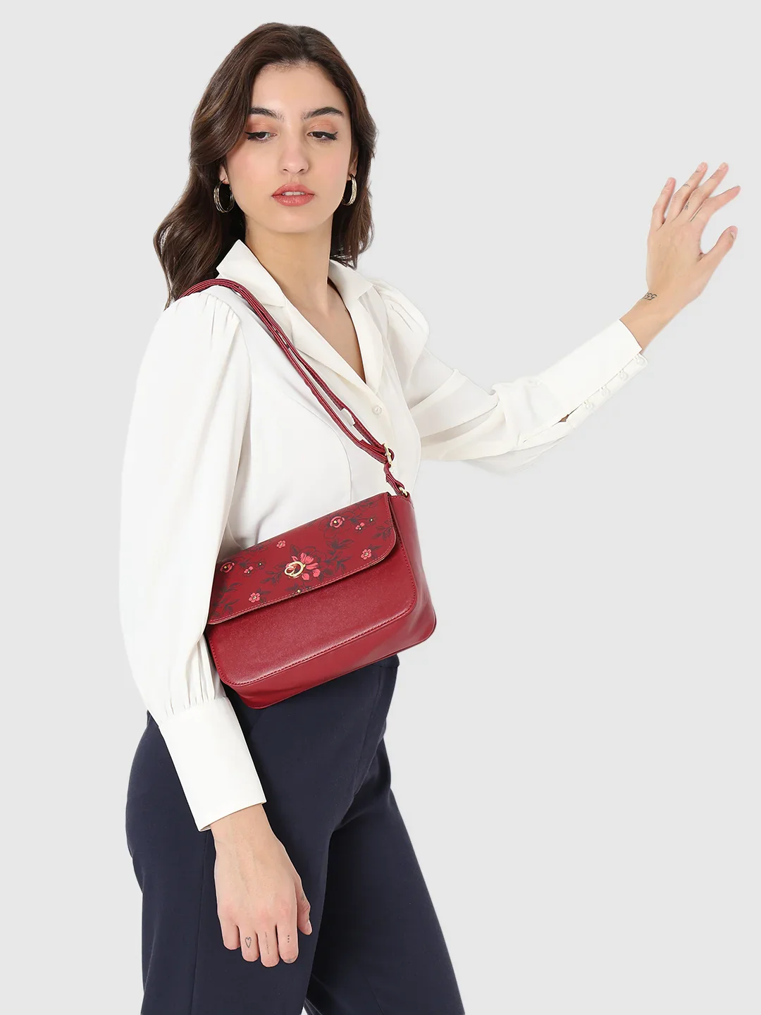 Caprese Snow Small Printed Maroon Sling Bag - Image 12