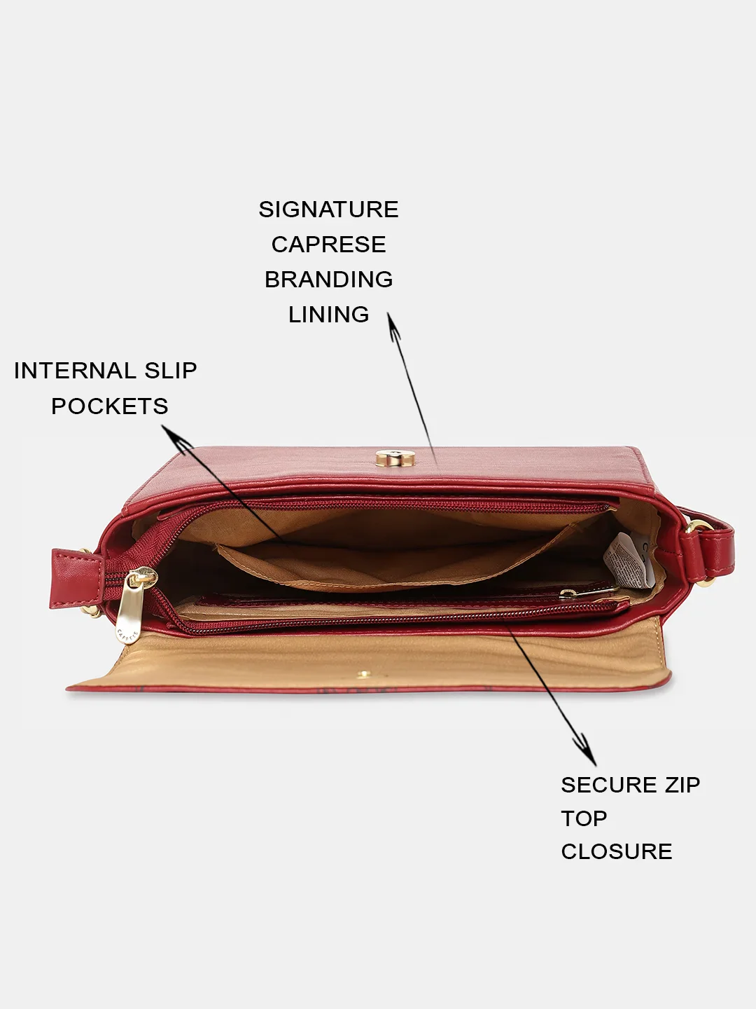 Caprese Snow Small Printed Maroon Sling Bag - Image 13