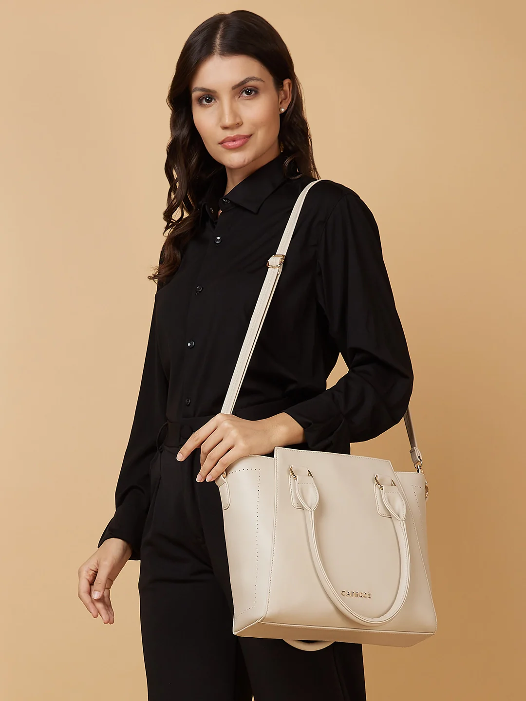 Caprese Solena Medium Beige Satchel Bag - Image 3