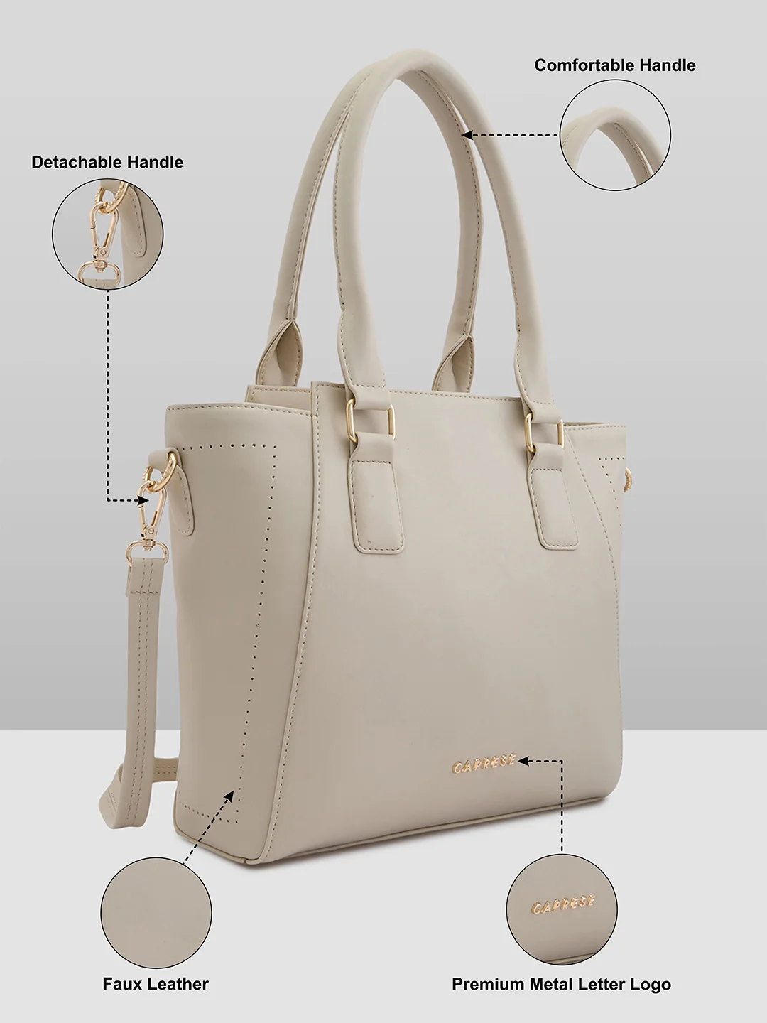 Caprese Solena Medium Beige Satchel Bag - Image 7