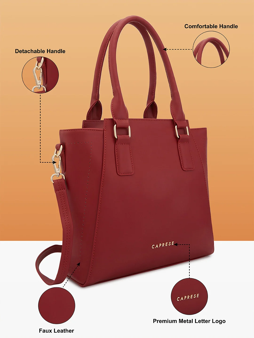 Caprese Solena Medium Red Satchel Bag - Image 6