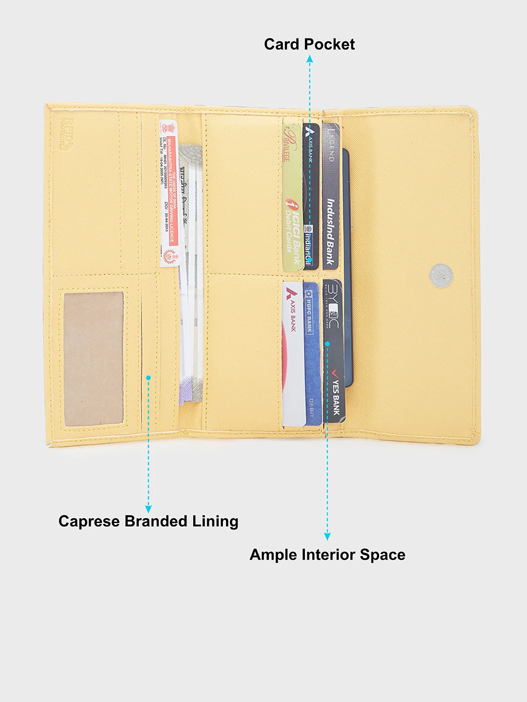 Caprese Sophia Medium Yellow Flap Wallet - Image 12