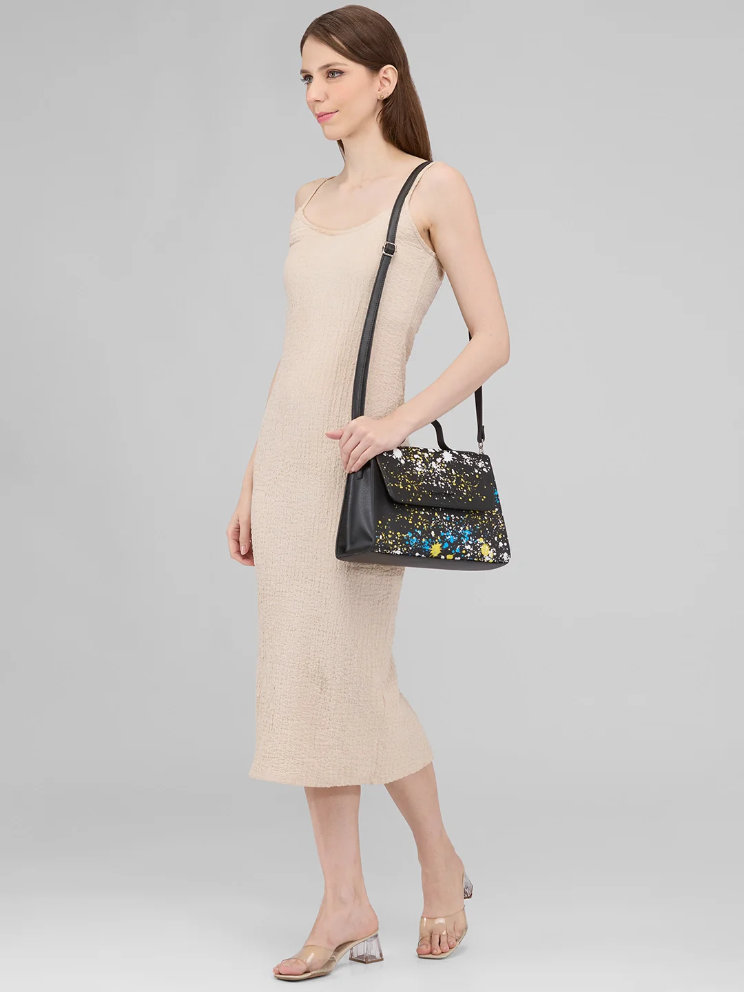 Caprese Splash Medium Black Satchel - Image 11