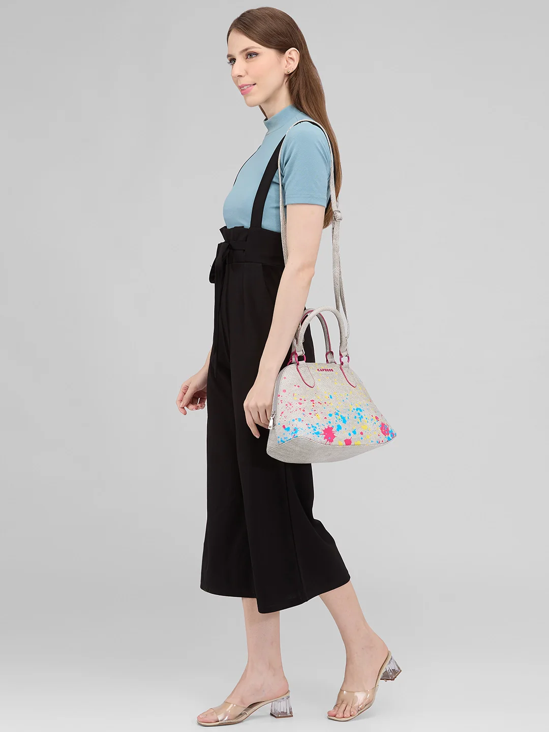 Caprese Splash Small Beige Satchel - Image 10