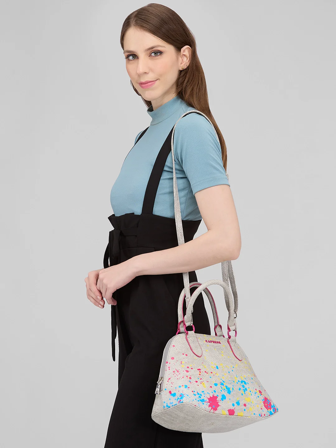 Caprese Splash Small Beige Satchel - Image 11