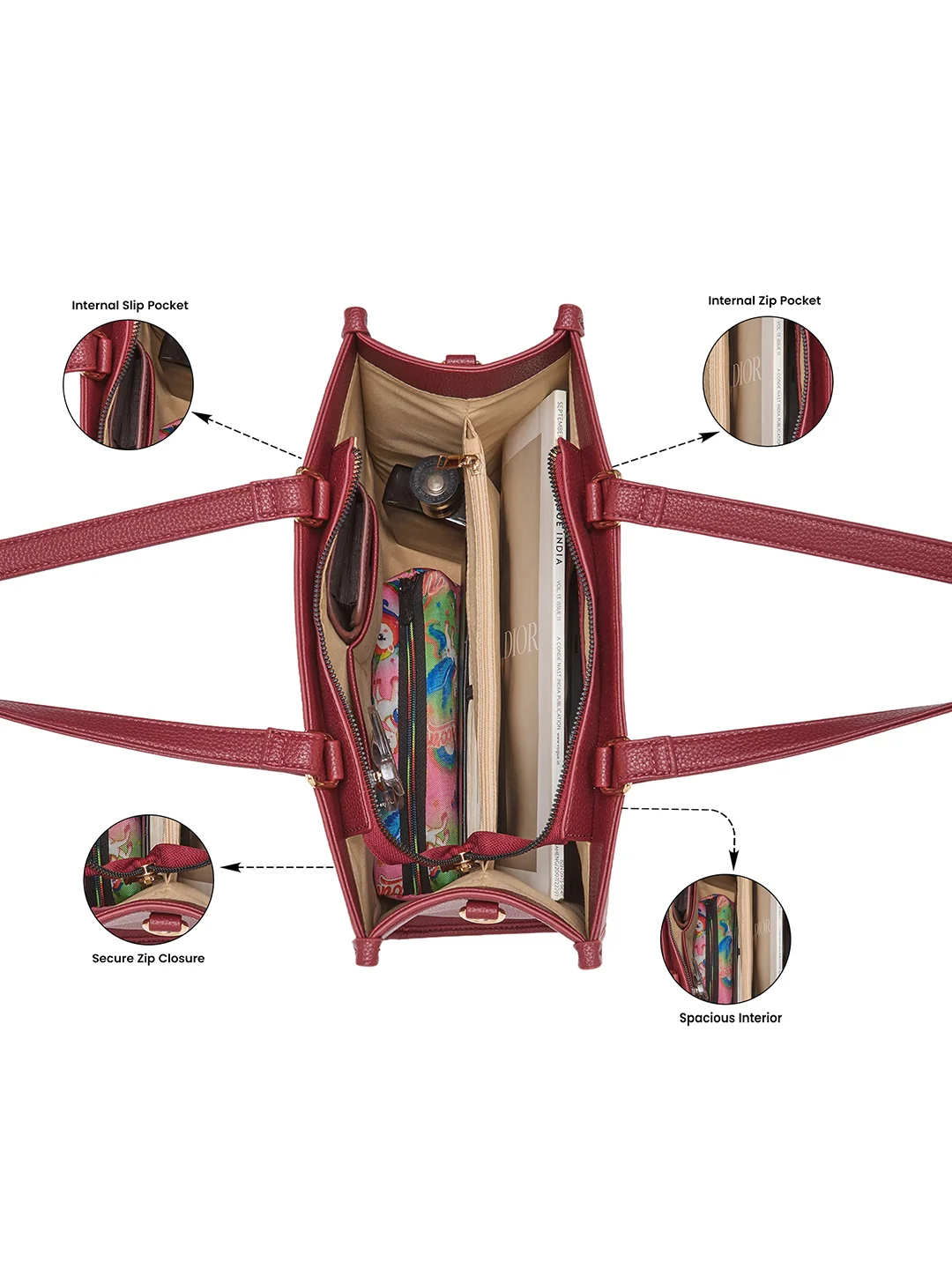 Caprese Suite Large Bordeaux Tote Bag - Image 4