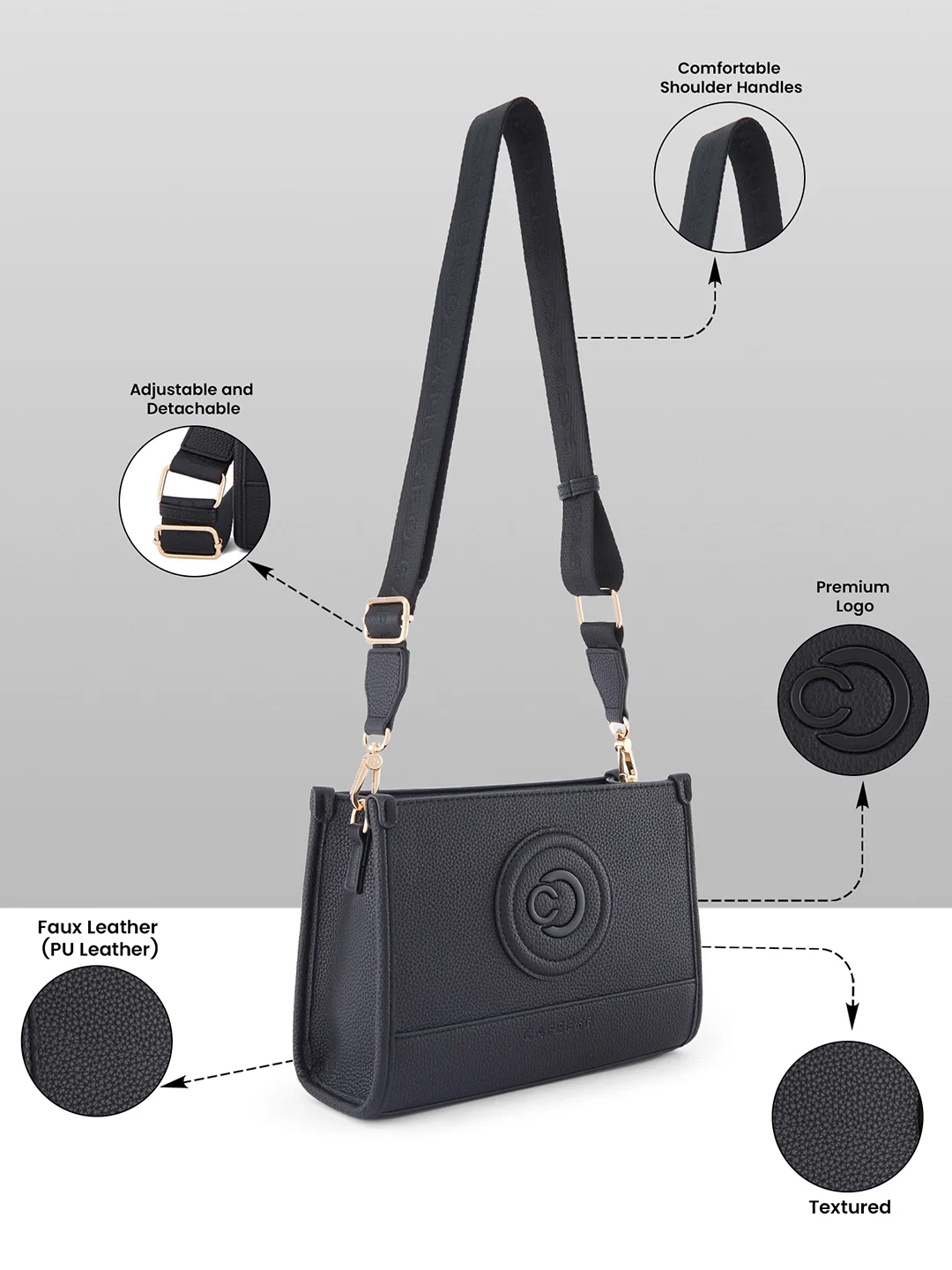 Caprese Suite Medium Black Sling Bag - Image 3