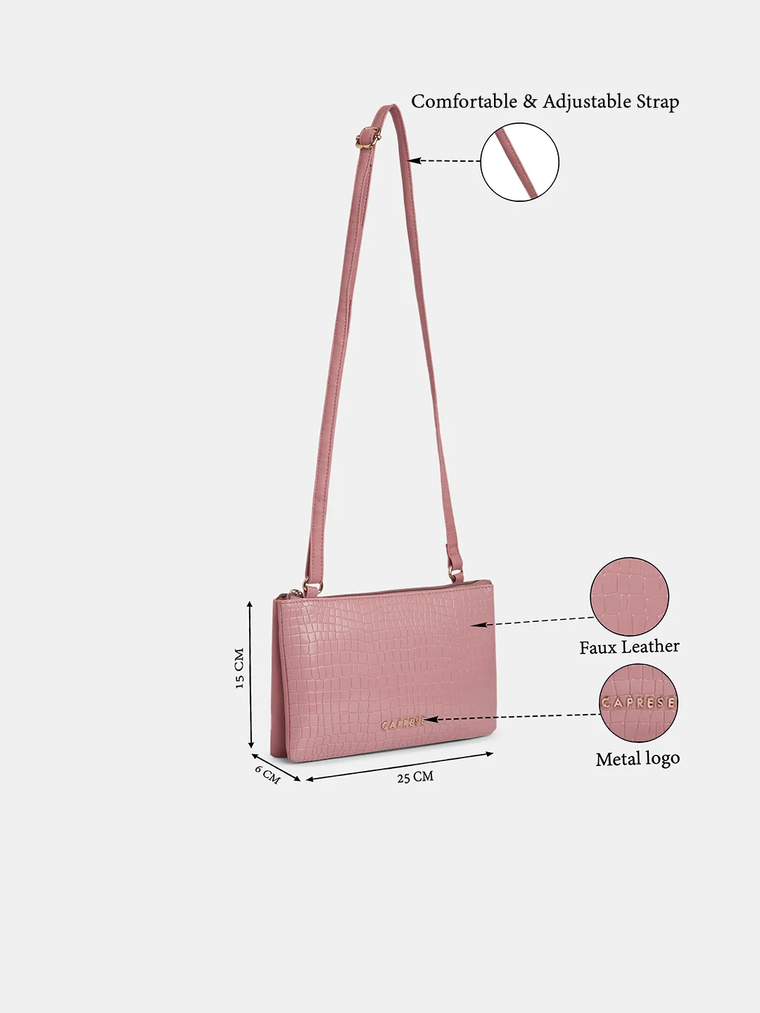 Caprese Suzie Small Powder Pink Sling Bag - Image 8