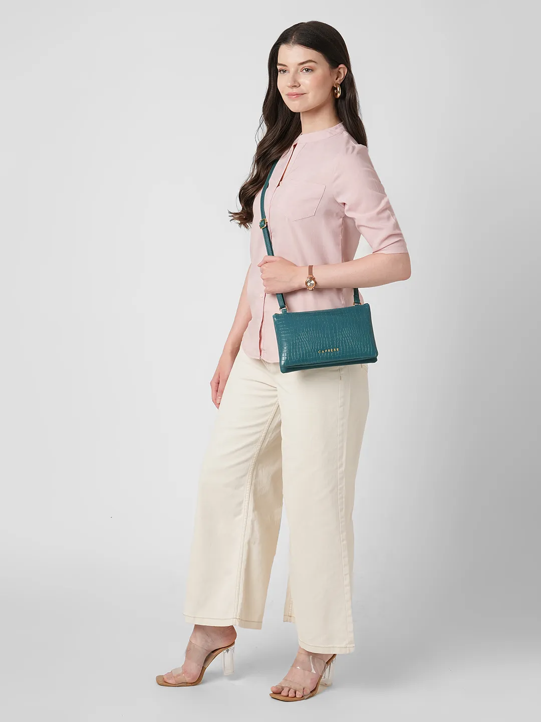 Caprese Suzie Small Teal Blue Sling Bag - Image 9