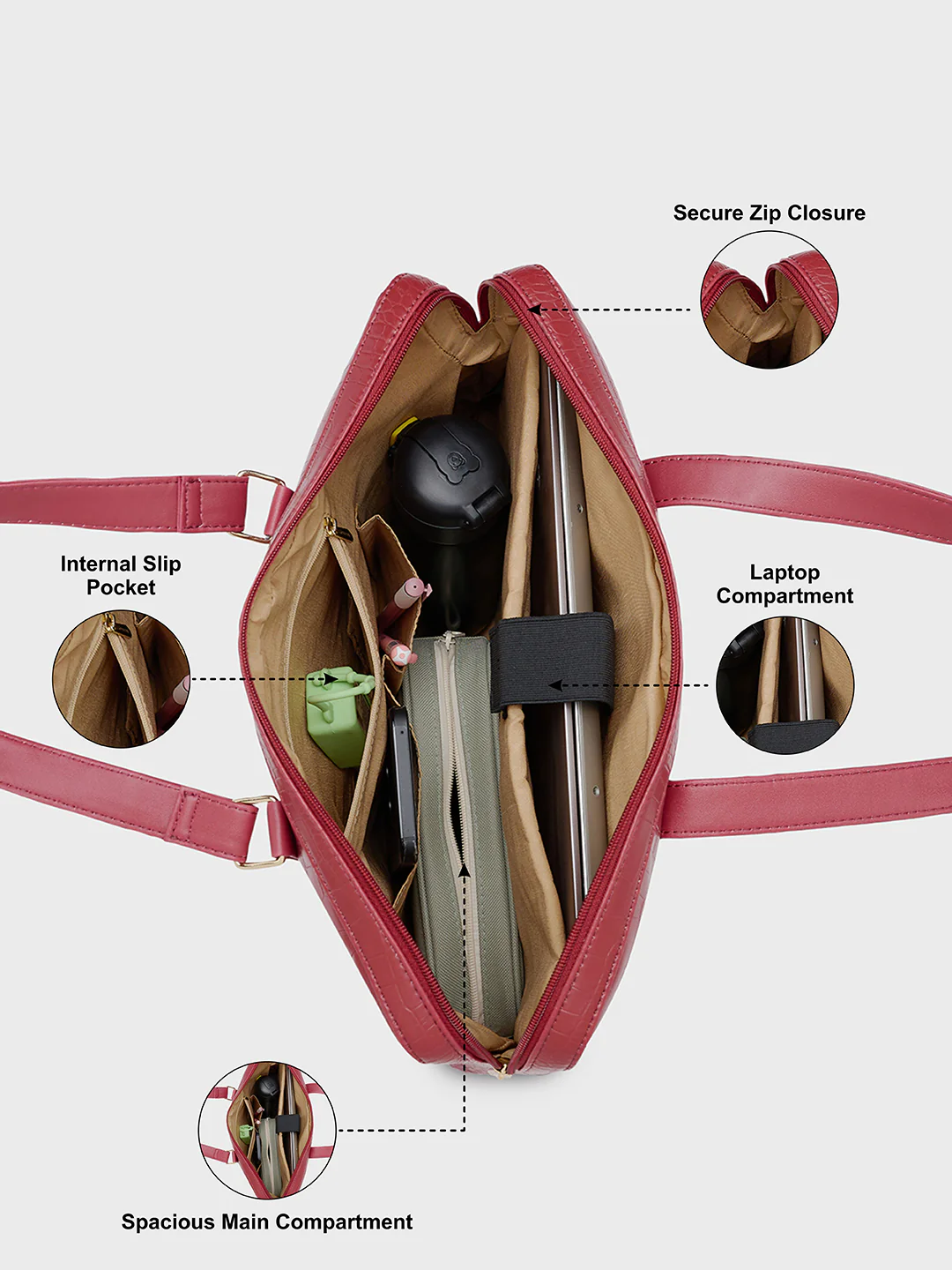 Caprese Syra Large Maroon Laptop Bag Bag - Image 4