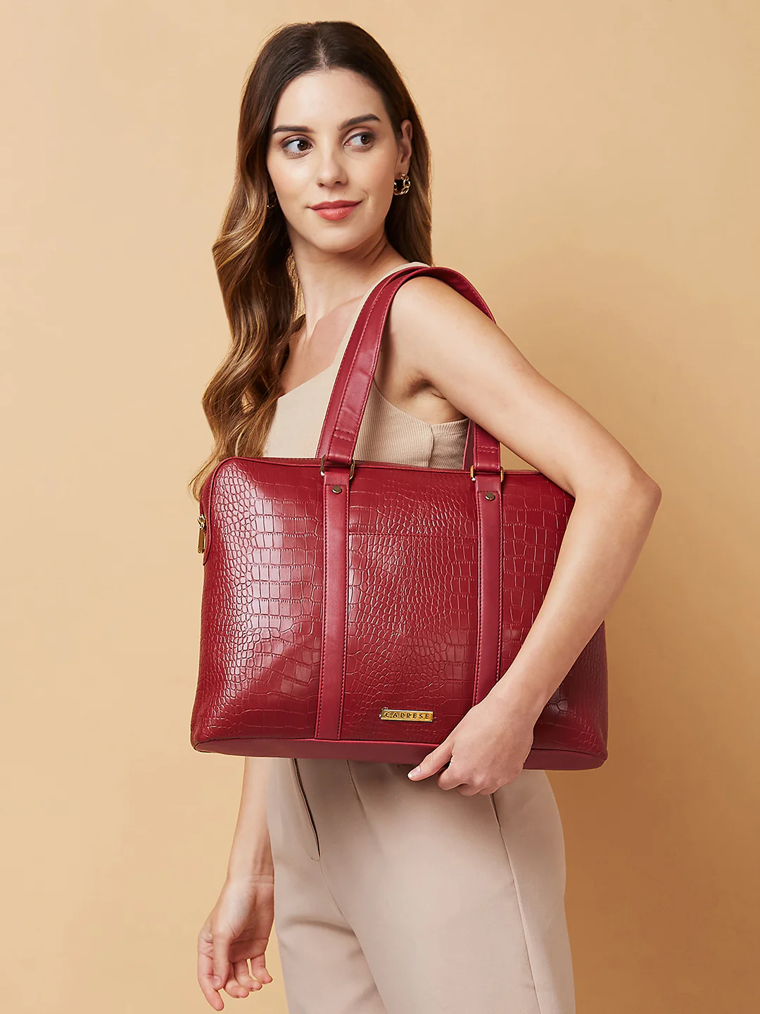 Caprese Syra Large Maroon Laptop Bag Bag - Image 7