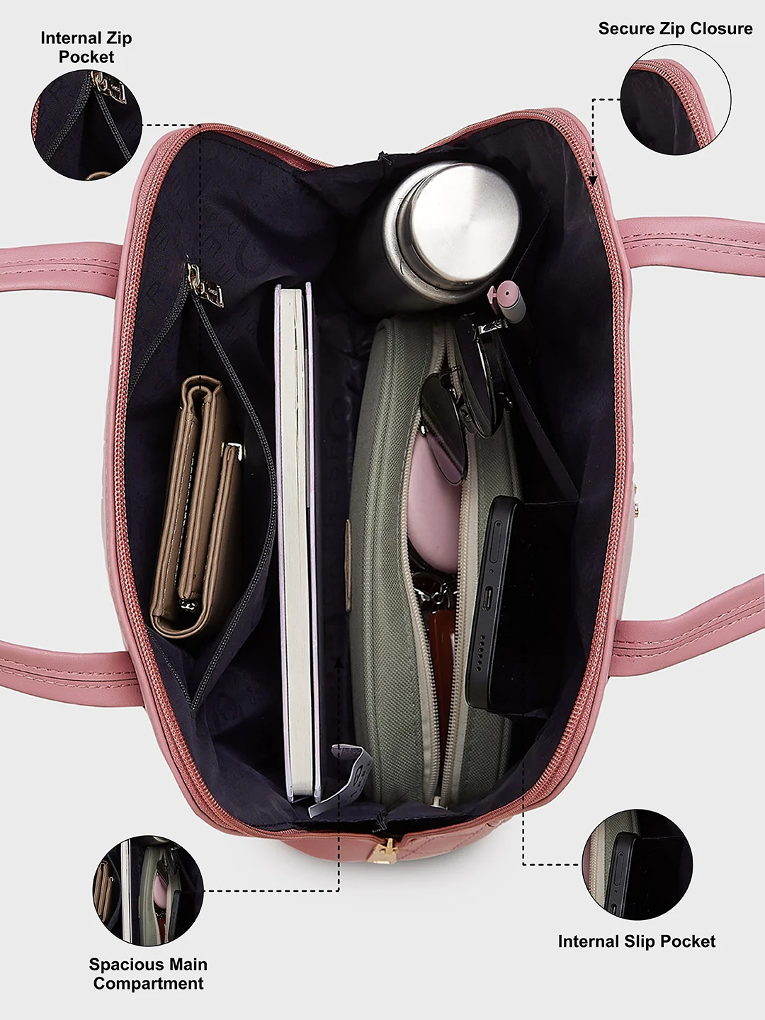 Caprese Syra Medium Pink Satchel Bag Bag - Image 5