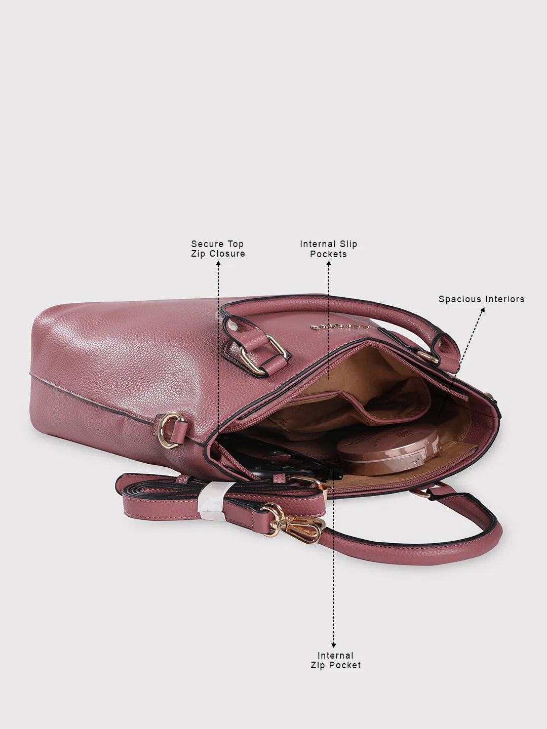 Caprese Tasha Medium Dusky Pink Satchel Bag - Image 7