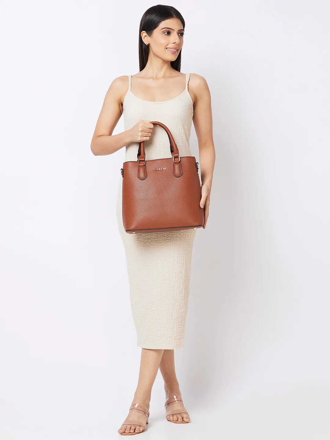 Caprese Tasha Medium Tan Satchel Bag - Image 14