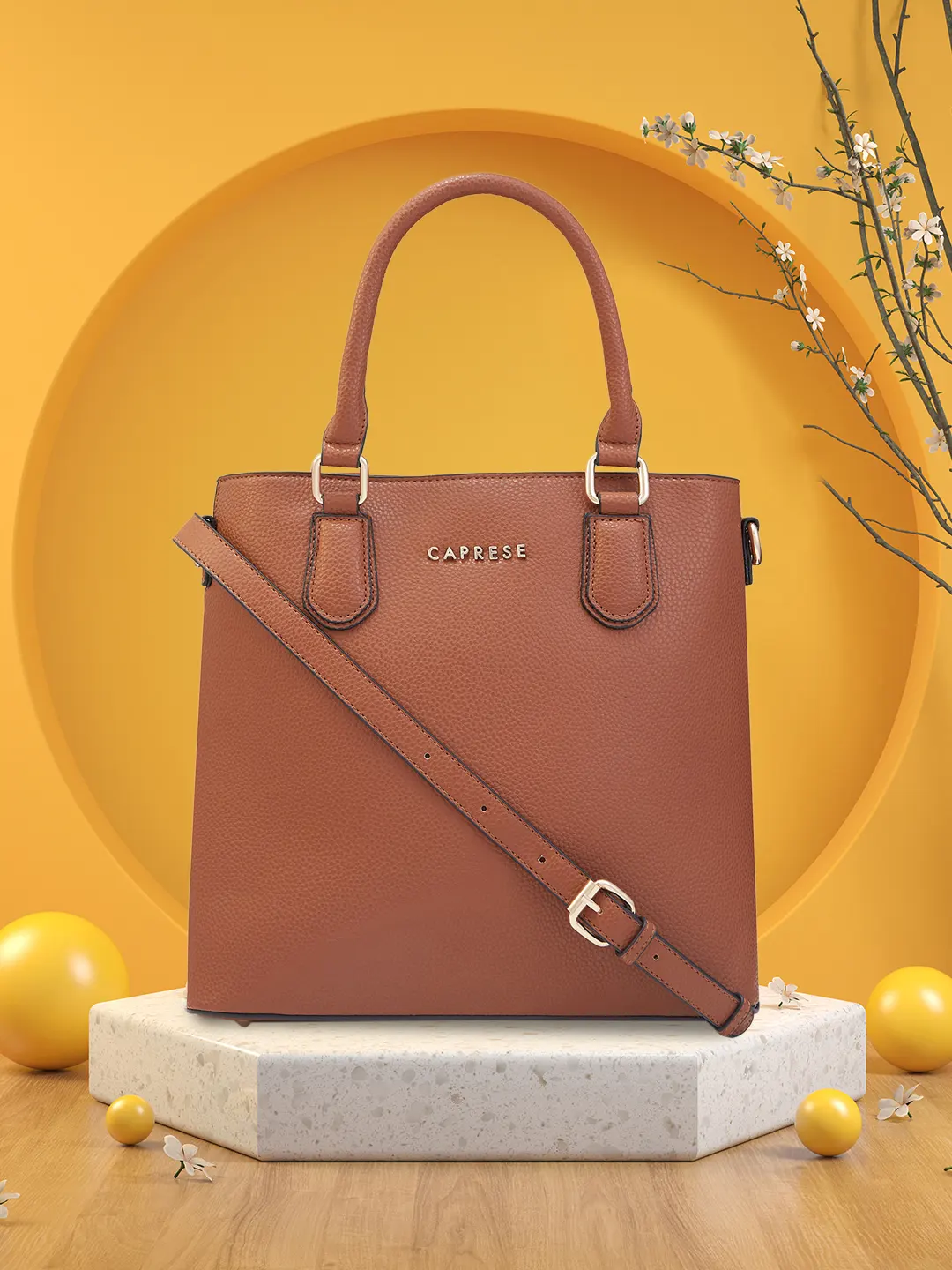 Caprese Tasha Medium Tan Satchel Bag - Image 2