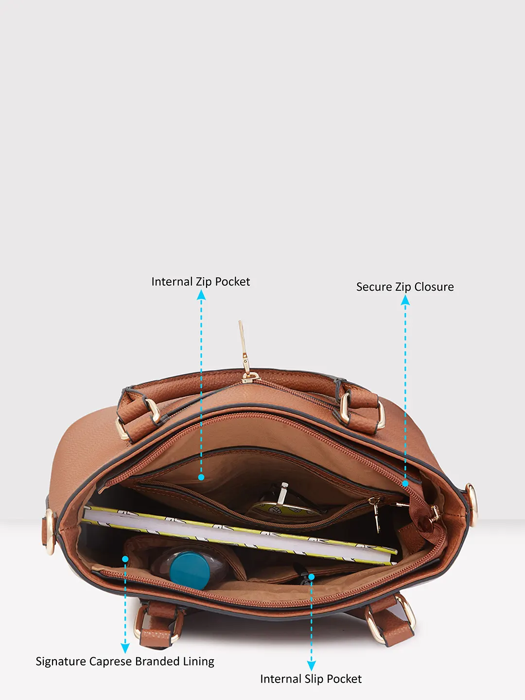 Caprese Tasha Medium Tan Satchel Bag - Image 8