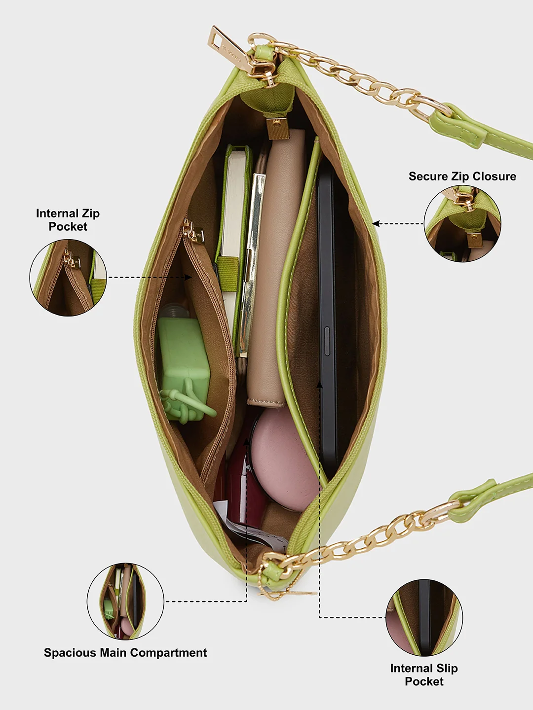 Caprese Tessa Large Lime Sling Bag - Image 5