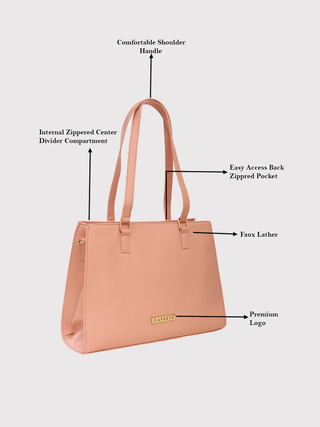 Caprese Thyma Small Dull Pink Tote Bag - Image 3