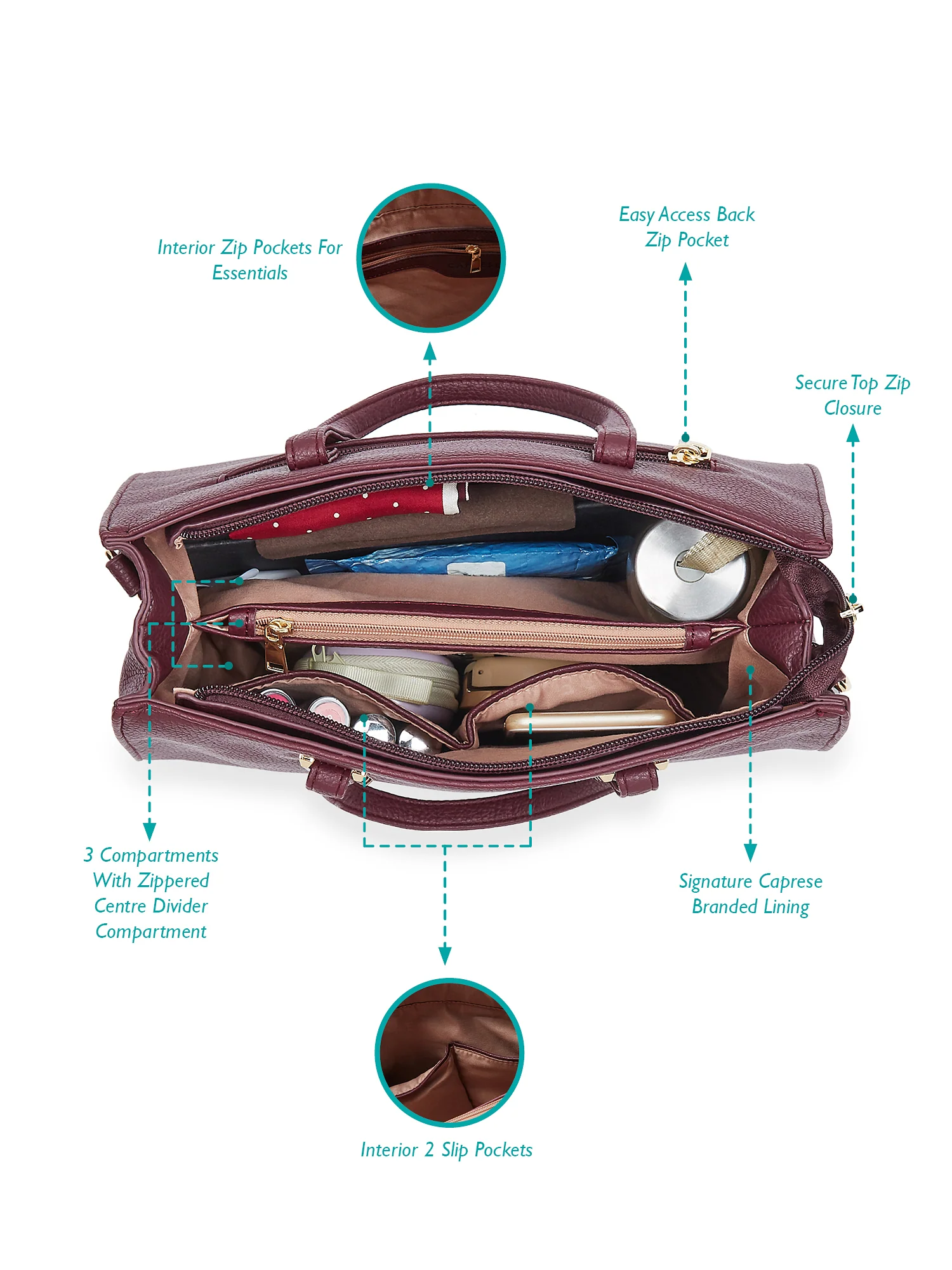 Caprese Thyma Small Plum Tote Bag - Image 5