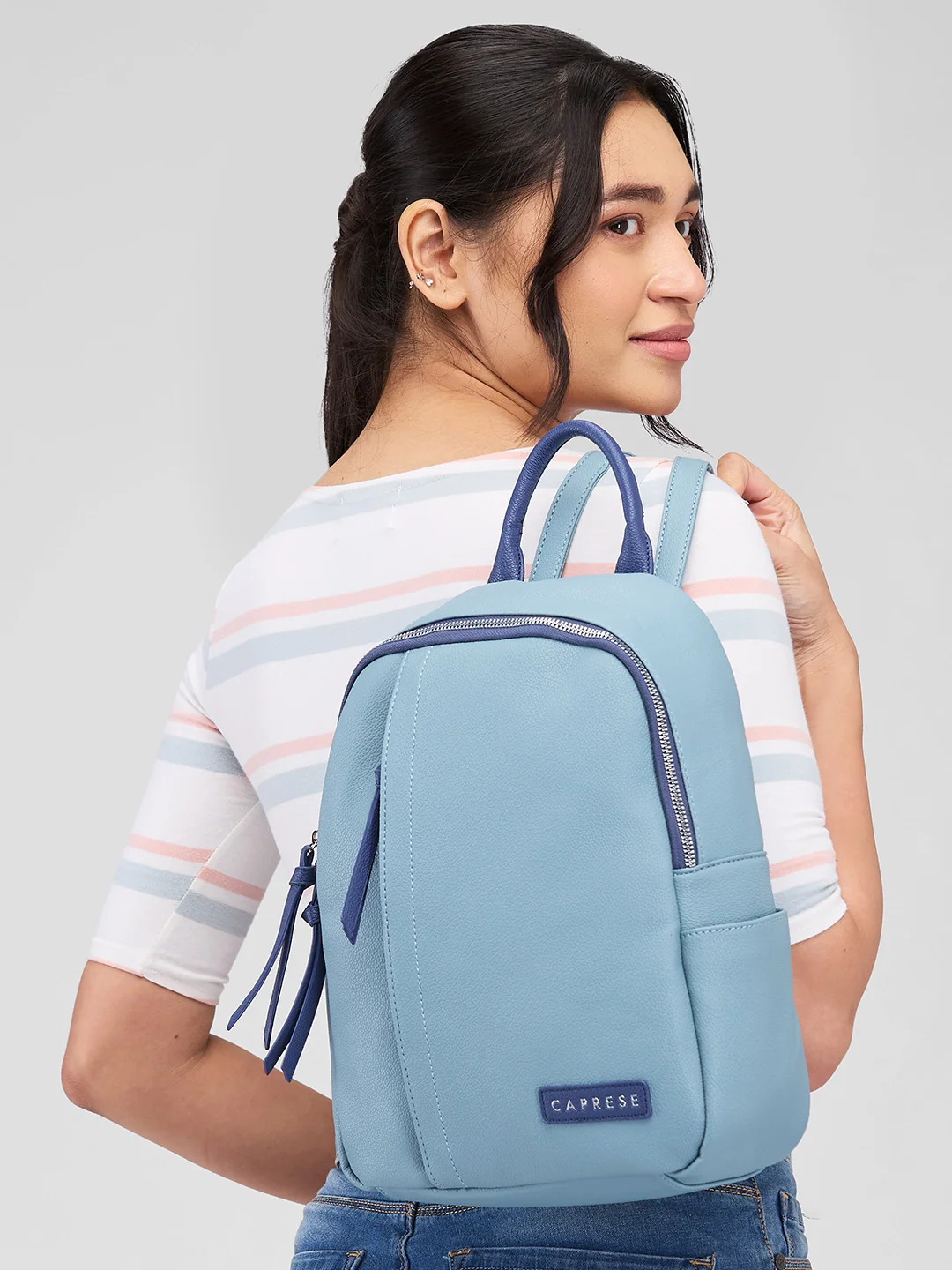 Caprese Tia Medium Powder Blue Backpack - Image 12